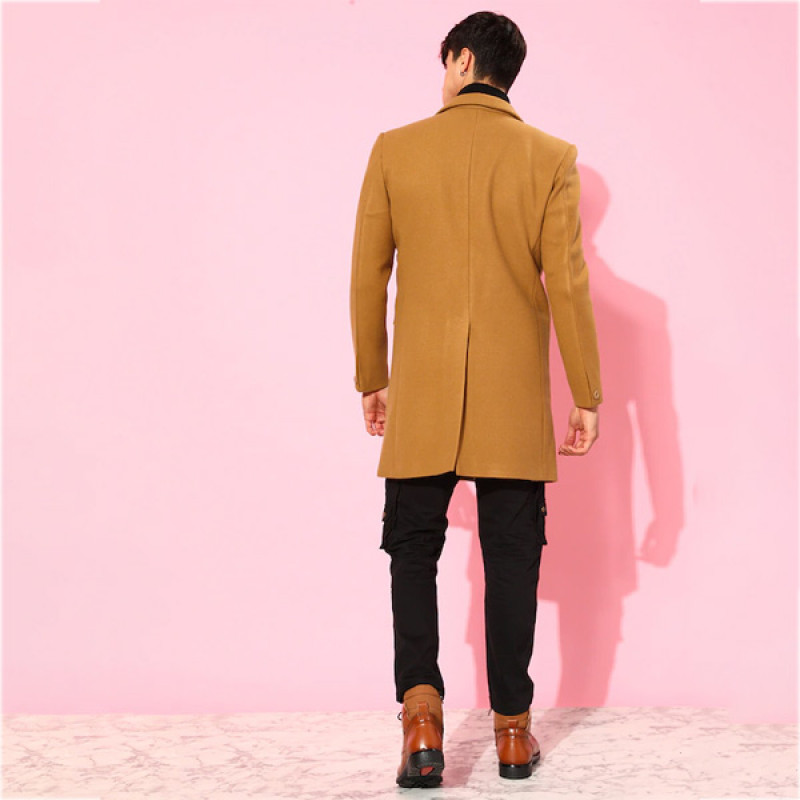 Men Solid Notched-Lapel Regular Fit Leather Overcoat