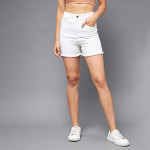 Women's White Regular High Rise Clean Look Regular Stretchable Denim Shorts